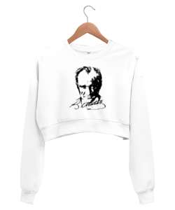 Mustafa Kemal Atatürk Beyaz Kadın Crop Sweatshirt