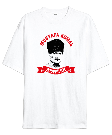 Tisho - Mustafa Kemal Atatürk Beyaz Oversize Unisex Tişört