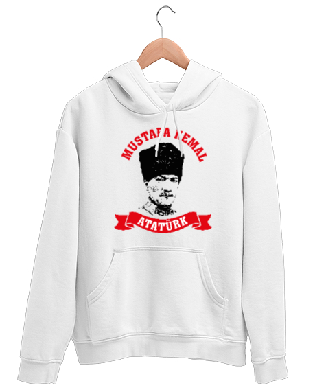 Tisho - Mustafa Kemal Atatürk Beyaz Unisex Kapşonlu Sweatshirt