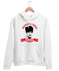 Mustafa Kemal Atatürk Beyaz Unisex Kapşonlu Sweatshirt