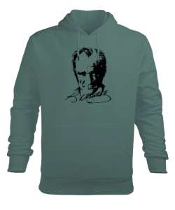 Mustafa Kemal Atatürk Çağla Yeşili Erkek Kapüşonlu Hoodie Sweatshirt