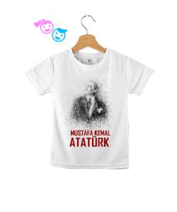 Mustafa Kemal Atatürk Çizgisel V2 Beyaz Çocuk Unisex