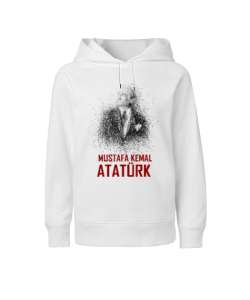 Mustafa Kemal Atatürk Çizgisel V2 Beyaz Çocuk Unisex Hoodie Kapüşonlu