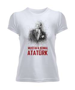 Mustafa Kemal Atatürk Çizgisel V2 Beyaz Kadın Tişört