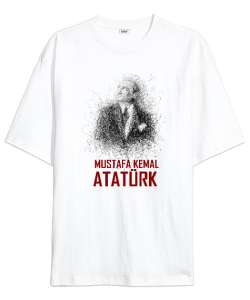 Mustafa Kemal Atatürk Çizgisel V2 Beyaz Oversize Unisex Tişört