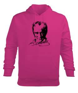 Mustafa Kemal Atatürk Fuşya Erkek Kapüşonlu Hoodie Sweatshirt