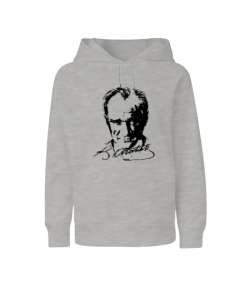 Mustafa Kemal Atatürk Gri Çocuk Unisex Hoodie Kapüşonlu