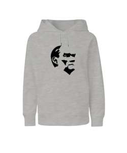 Mustafa Kemal Atatürk Gri Çocuk Unisex Hoodie Kapüşonlu