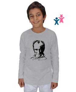 Mustafa Kemal Atatürk Gri Çocuk Unisex Uzunkollu