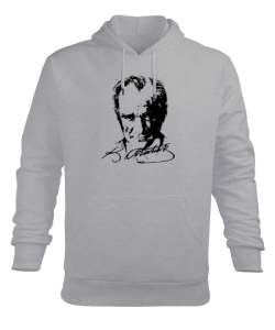 Mustafa Kemal Atatürk Gri Erkek Kapüşonlu Hoodie Sweatshirt