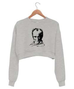 Mustafa Kemal Atatürk Gri Kadın Crop Sweatshirt