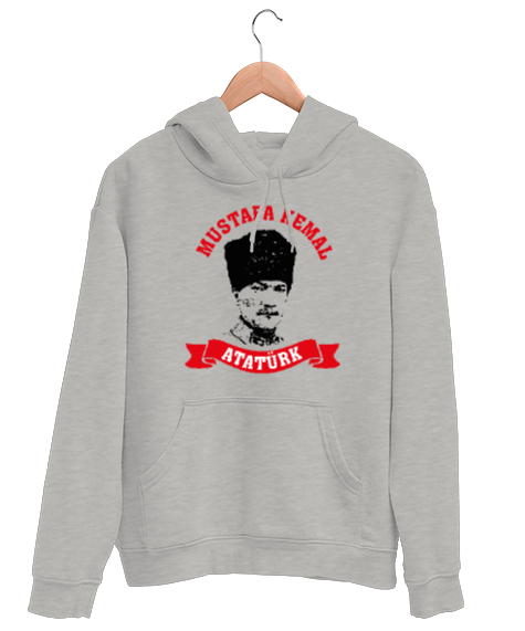 Tisho - Mustafa Kemal Atatürk Gri Unisex Kapşonlu Sweatshirt