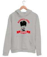 Mustafa Kemal Atatürk Gri Unisex Kapşonlu Sweatshirt - Thumbnail