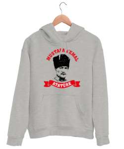 Mustafa Kemal Atatürk Gri Unisex Kapşonlu Sweatshirt