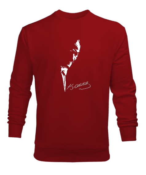 Mustafa Kemal Atatürk İmza Ve Siluetli Kırmızı Erkek Sweatshirt - Tisho