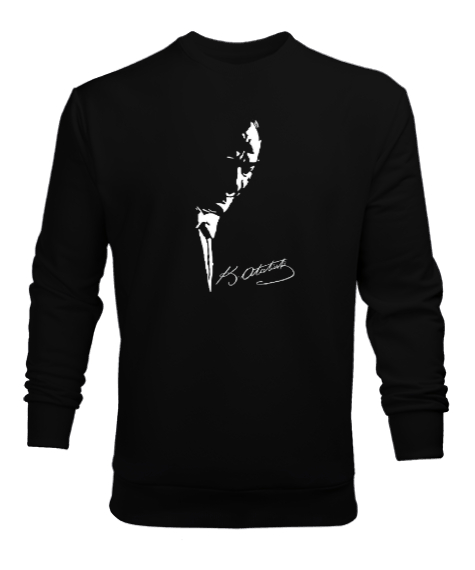 Mustafa Kemal Atatürk İmza Ve Siluetli Siyah Erkek Sweatshirt - Tisho