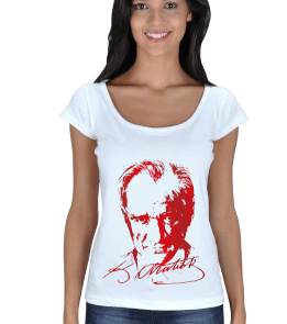 Mustafa Kemal Atatürk Kadın Açık Yaka T-Shirt Kadın Açık Yaka