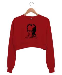 Mustafa Kemal Atatürk Kırmızı Kadın Crop Sweatshirt