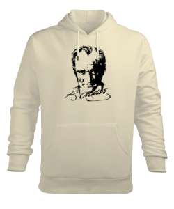 Mustafa Kemal Atatürk Krem Erkek Kapüşonlu Hoodie Sweatshirt