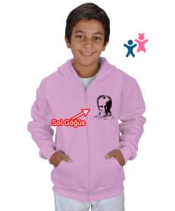 Mustafa Kemal Atatürk Pembe Çocuk Kapüşonlu Hoodie Fermuarlı