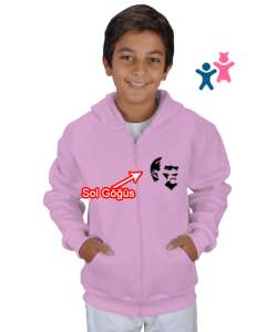 Mustafa Kemal Atatürk Pembe Çocuk Kapüşonlu Hoodie Fermuarlı