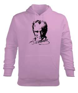 Mustafa Kemal Atatürk Pembe Erkek Kapüşonlu Hoodie Sweatshirt