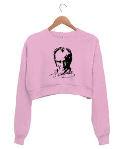 Mustafa Kemal Atatürk Pembe Kadın Crop Sweatshirt