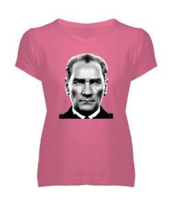 Mustafa Kemal Atatürk Pembe Kadın V Yaka Tişört