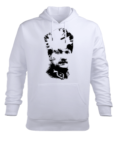 Mustafa Kemal Atatürk Portre Baskılı Beyaz Erkek Kapüşonlu Hoodie Sweatshirt