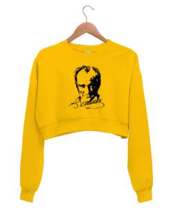 Mustafa Kemal Atatürk Sarı Kadın Crop Sweatshirt