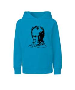 Mustafa Kemal Atatürk Turkuaz Çocuk Unisex Hoodie Kapüşonlu