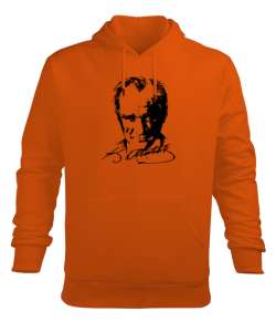 Mustafa Kemal Atatürk Turuncu Erkek Kapüşonlu Hoodie Sweatshirt