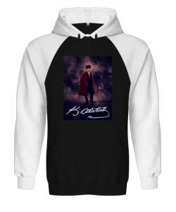 Mustafa Kemal Atatürk V5 Siyah/Beyaz Orjinal Reglan Hoodie Unisex Sweatshirt