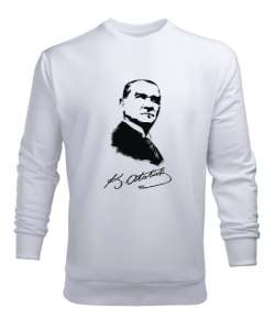 Mustafa Kemal ATATÜRK Ve İmzası Beyaz Erkek Sweatshirt