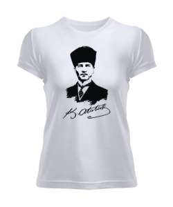  Mustafa Kemal ATATÜRK Ve İmzası Beyaz Kadın Tişört