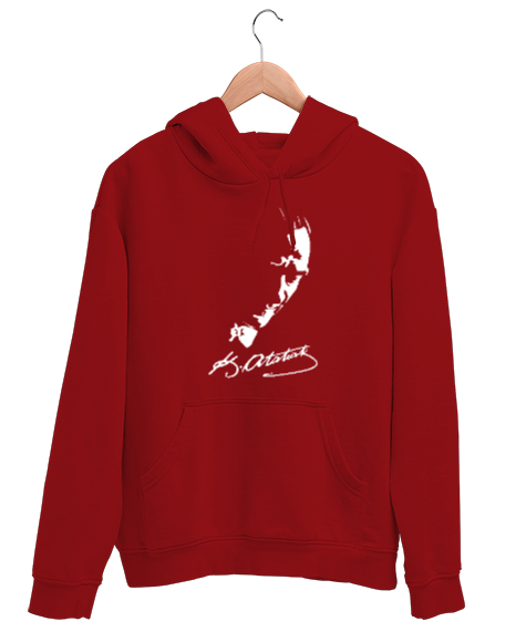 Tisho - Mustafa Kemal Atatürk Ve İmzası V2 Kırmızı Unisex Kapşonlu Sweatshirt