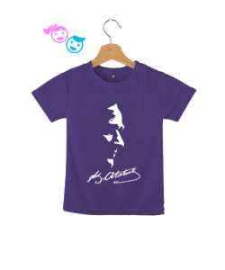 Mustafa Kemal Atatürk ve İmzası V4 Mor Çocuk Unisex