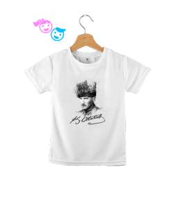 Mustafa Kemal Atatürk ve İmzası V5 Beyaz Çocuk Unisex