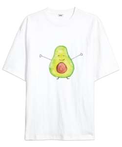 Mutlu Avakado - Avocado Beyaz Oversize Unisex Tişört