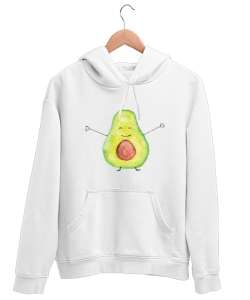 Mutlu Avakado - Avocado Beyaz Unisex Kapşonlu Sweatshirt