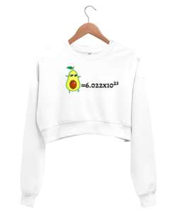  Mutlu Avokado Avogadro Sayısı Beyaz Kadın Crop Sweatshirt