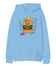 Mutlu Burger Oversize Unisex Kapüşonlu Sweatshirt