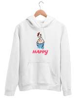 Mutlu et kendini Beyaz Unisex Kapşonlu Sweatshirt - Thumbnail