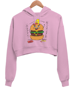 Mutlu hamburger kadın crop kapşonlu sweatshirt Kadın Crop Hoodie Kapüşonlu Sweatshirt