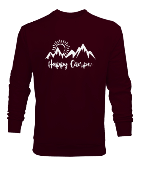 Tisho - Mutlu Kampçı - Happy Camper - Doğa Bordo Erkek Sweatshirt