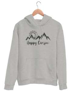 Mutlu Kampçı - Happy Camper - Doğa Gri Unisex Kapşonlu Sweatshirt