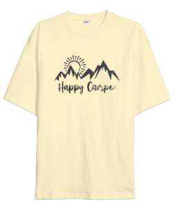 Mutlu Kampçı - Happy Camper - Doğa Krem Oversize Unisex Tişört