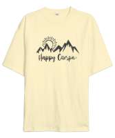 Mutlu Kampçı - Happy Camper - Doğa Krem Oversize Unisex Tişört - Thumbnail