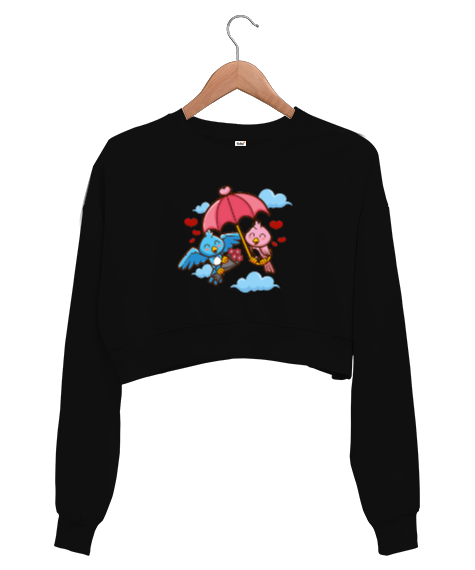 mutlu kuşlar Siyah Kadın Crop Sweatshirt