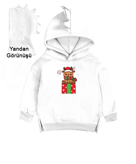 Tisho - mutlu noeller Beyaz Çocuk Dinozor Kapşonlu Hoodie